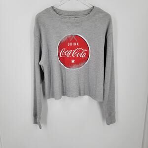 Coca-Cola Crop Top Junior's XL Thermal Waffle Knit Gray Red Logo